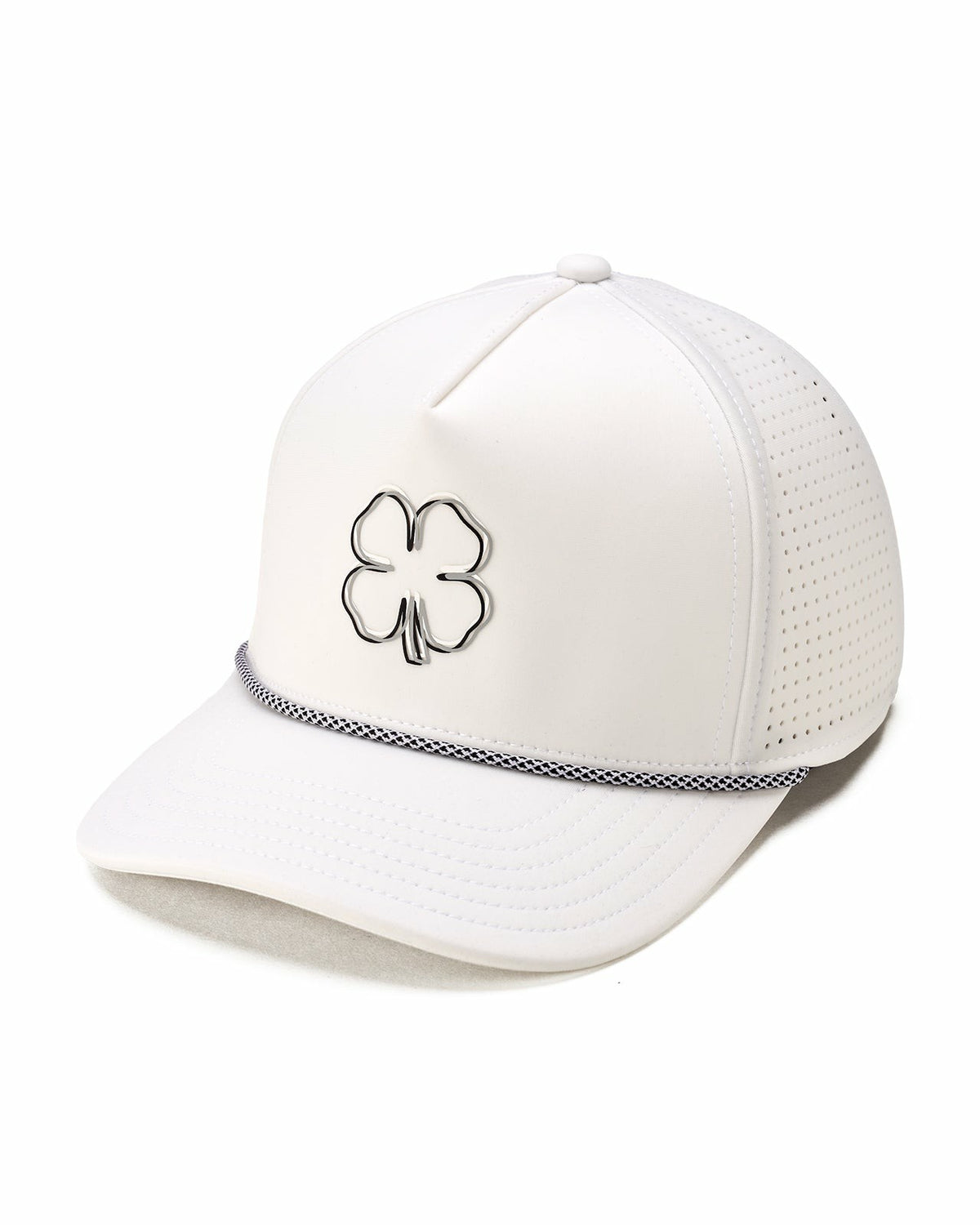 Black Clover Perforated White Golf Hat with Chrome Clover and Rope