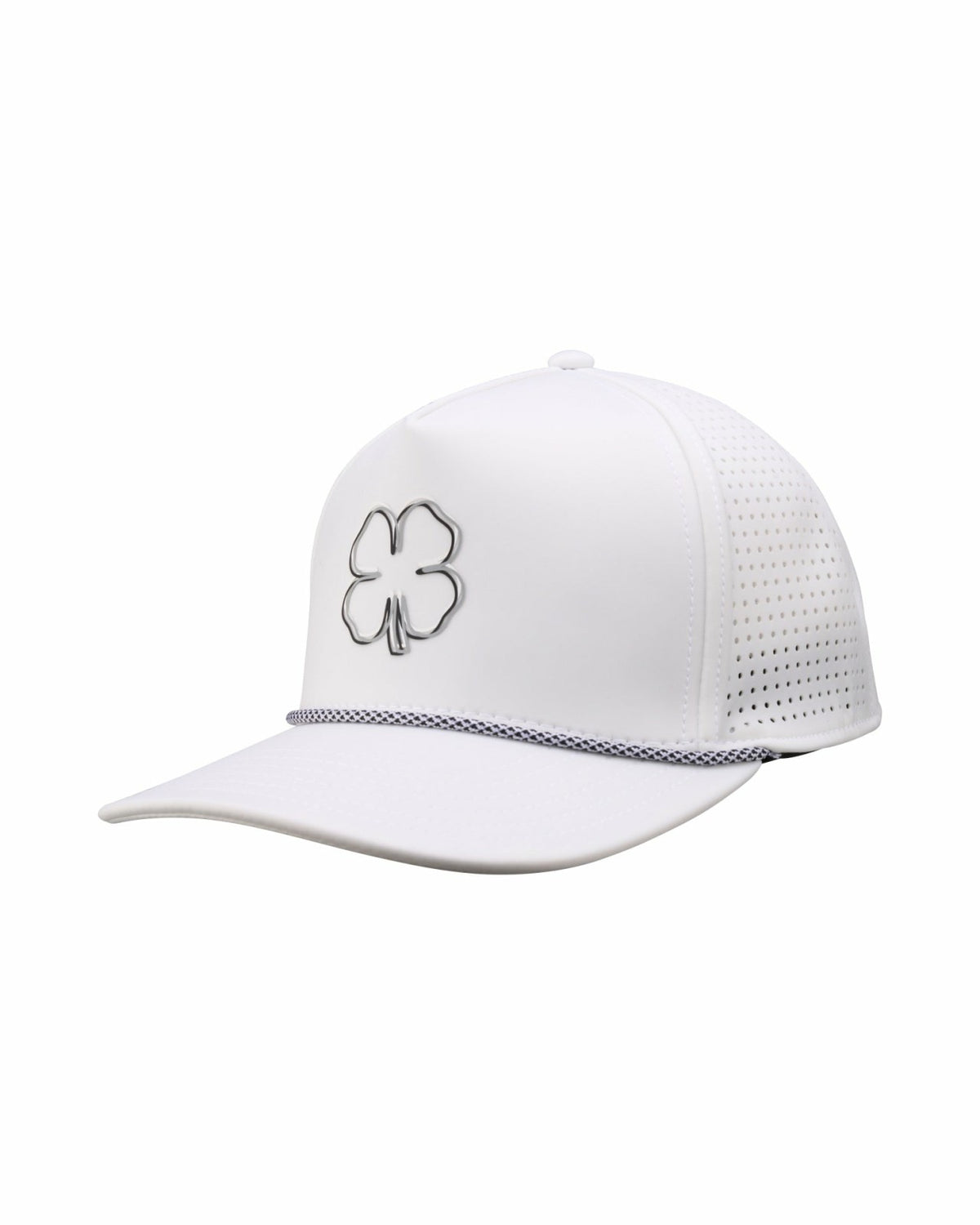 Black Clover Perforated White Golf Hat with Chrome Clover and Rope