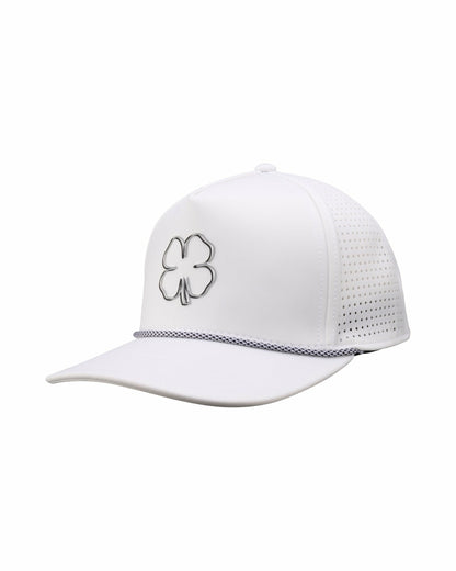 Black Clover Perforated White Golf Hat with Chrome Clover and Rope