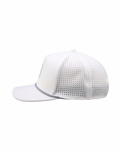 Black Clover Perforated White Golf Hat with Chrome Clover and Rope