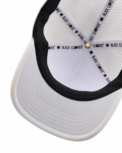 Black Clover Perforated White Golf Hat with Chrome Clover and Rope