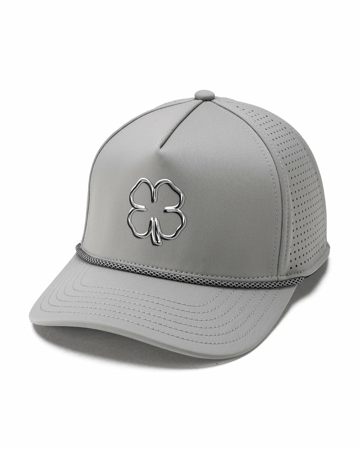 Black Clover Perforated Grey Golf Hat with Chrome Clover and Rope