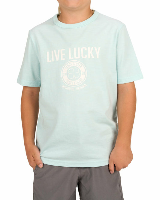 Black Clover Super Soft Kid's Mint Green Graphic Tee with Live Lucky logo