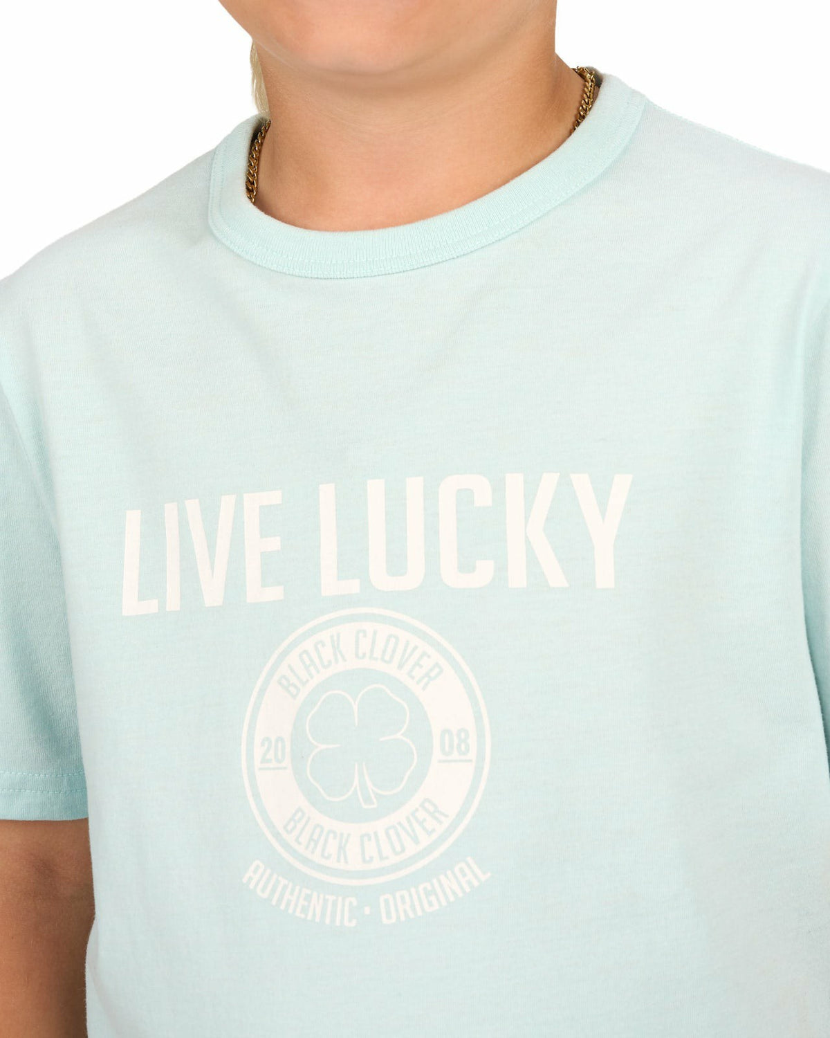 Black Clover Super Soft Kid's Mint Green Graphic Tee with Live Lucky logo