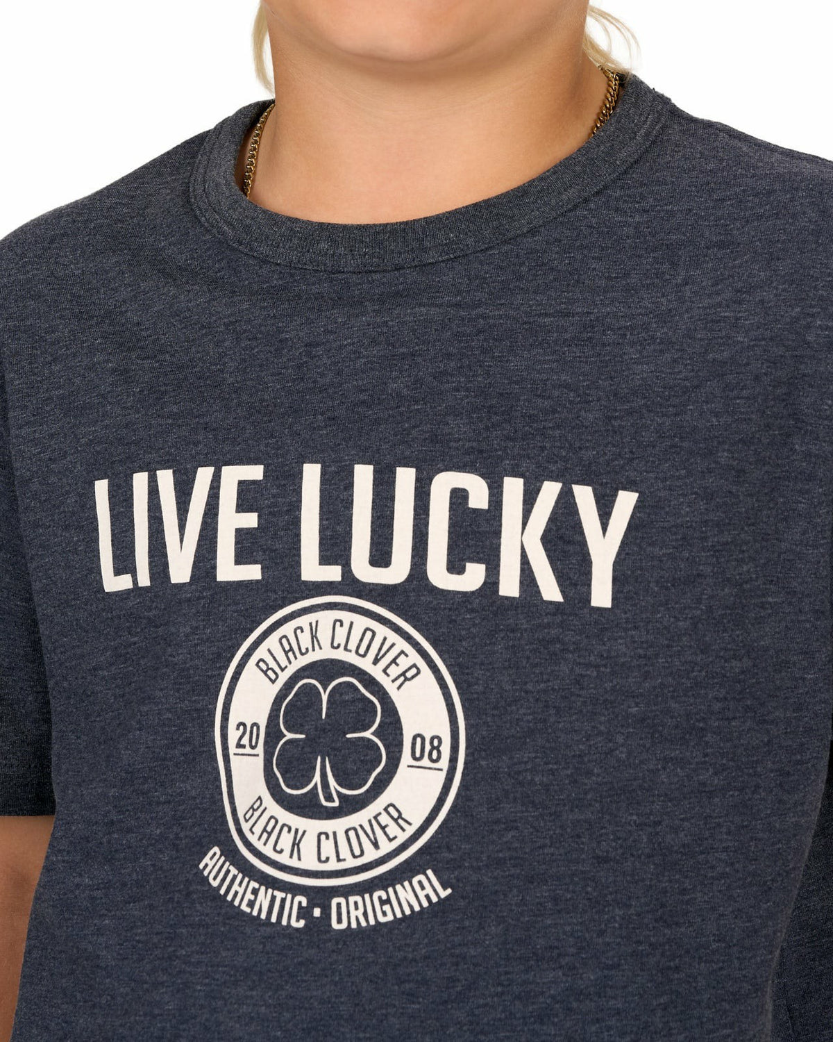 Black Clover Super Soft Kid's Navy Blue Graphic Tee with Live Lucky logo
