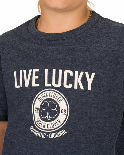 Black Clover Super Soft Kid's Navy Blue Graphic Tee with Live Lucky logo