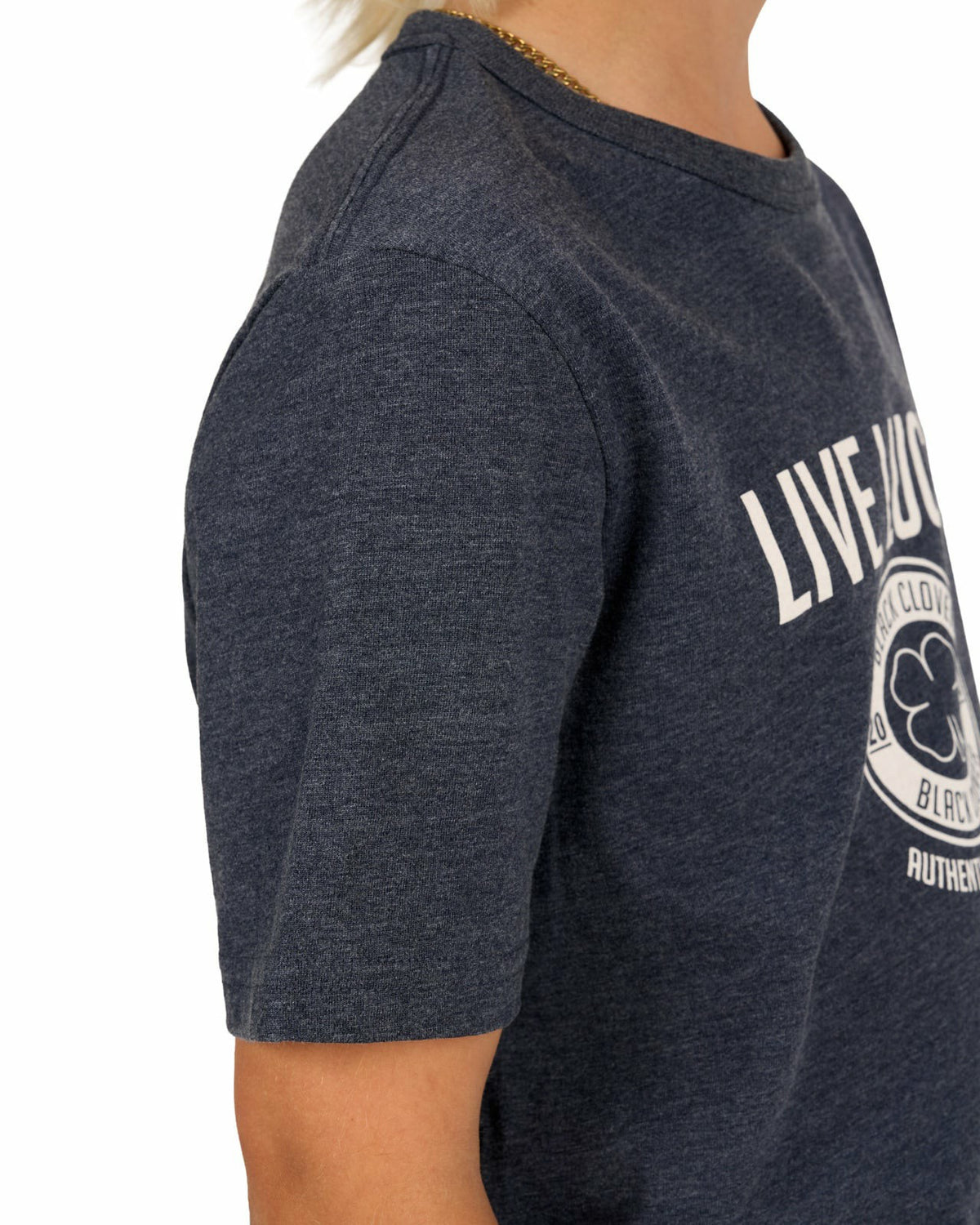 Black Clover Super Soft Kid's Navy Blue Graphic Tee with Live Lucky logo