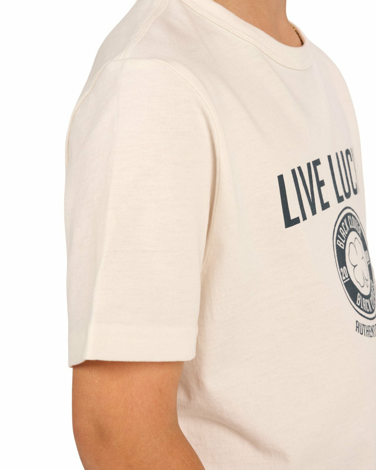 Black Clover Super Soft Kid's Ivory Graphic Tee with Live Lucky logo
