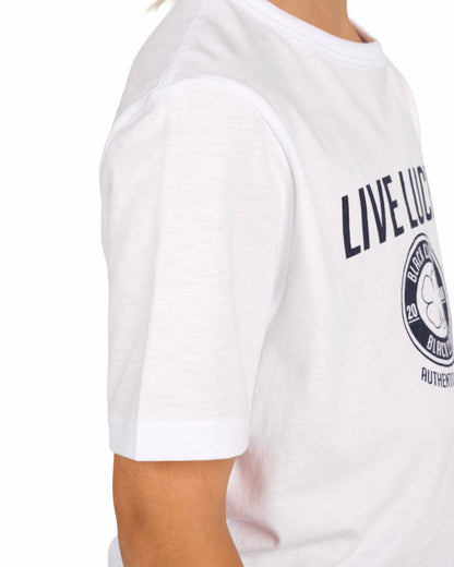 Black Clover Super Soft Kids' White Graphic Tee with Live Lucky logo