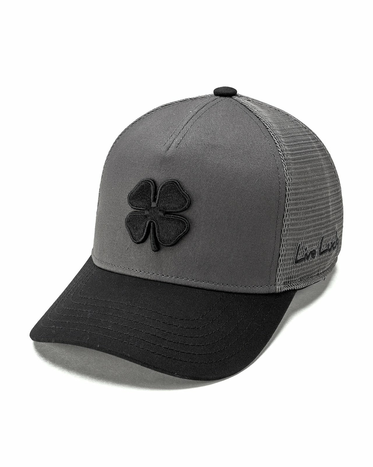 Black Clover Dark Grey Adjustable Hat with Mesh Back and Black Embroidered Clover