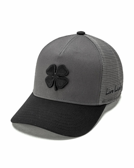 Black Clover Dark Grey Adjustable Hat with Mesh Back and Black Embroidered Clover