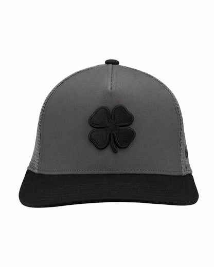 Black Clover Dark Grey Adjustable Hat with Mesh Back and Black Embroidered Clover