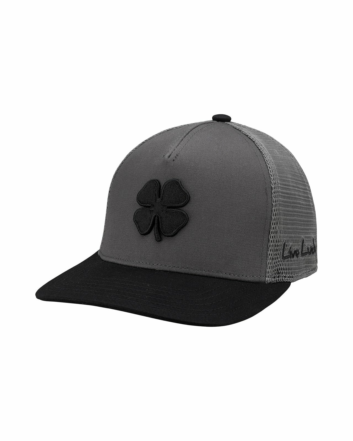 Black Clover Dark Grey Adjustable Hat with Mesh Back and Black Embroidered Clover