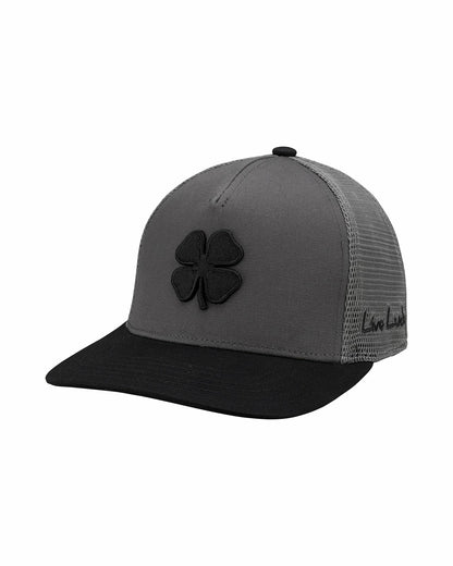 Black Clover Dark Grey Adjustable Hat with Mesh Back and Black Embroidered Clover