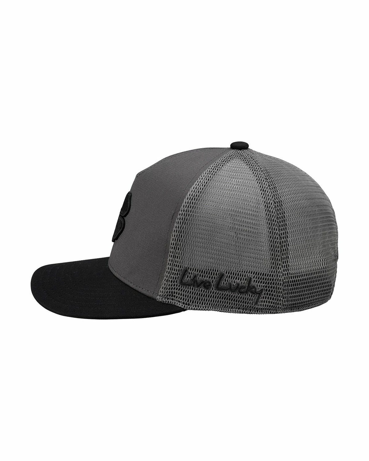 Black Clover Dark Grey Adjustable Hat with Mesh Back and Black Embroidered Clover
