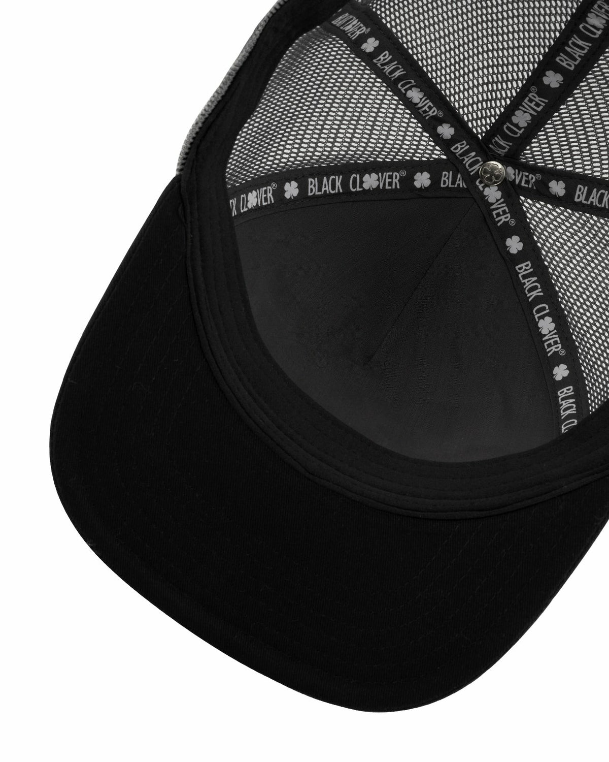 Black Clover Dark Grey Adjustable Hat with Mesh Back and Black Embroidered Clover