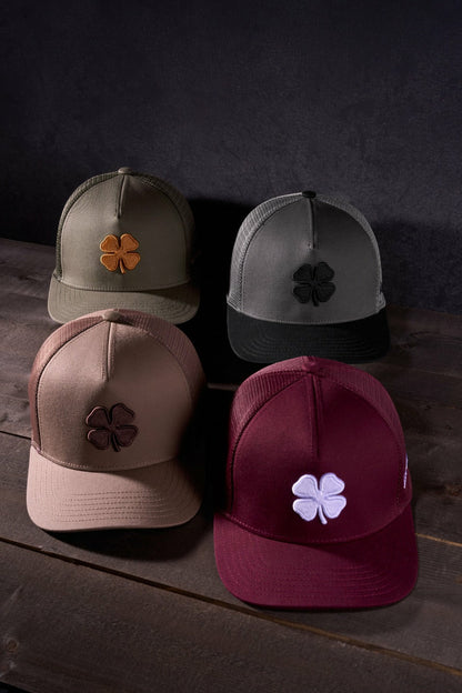 Black Clover Brown Adjustable Hat with Mesh Back and Embroidered Clover