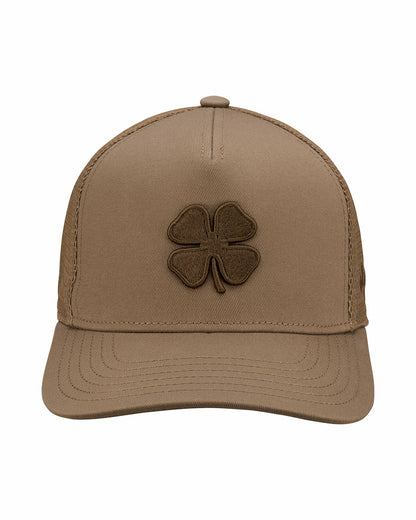 Black Clover Brown Adjustable Hat with Mesh Back and Embroidered Clover