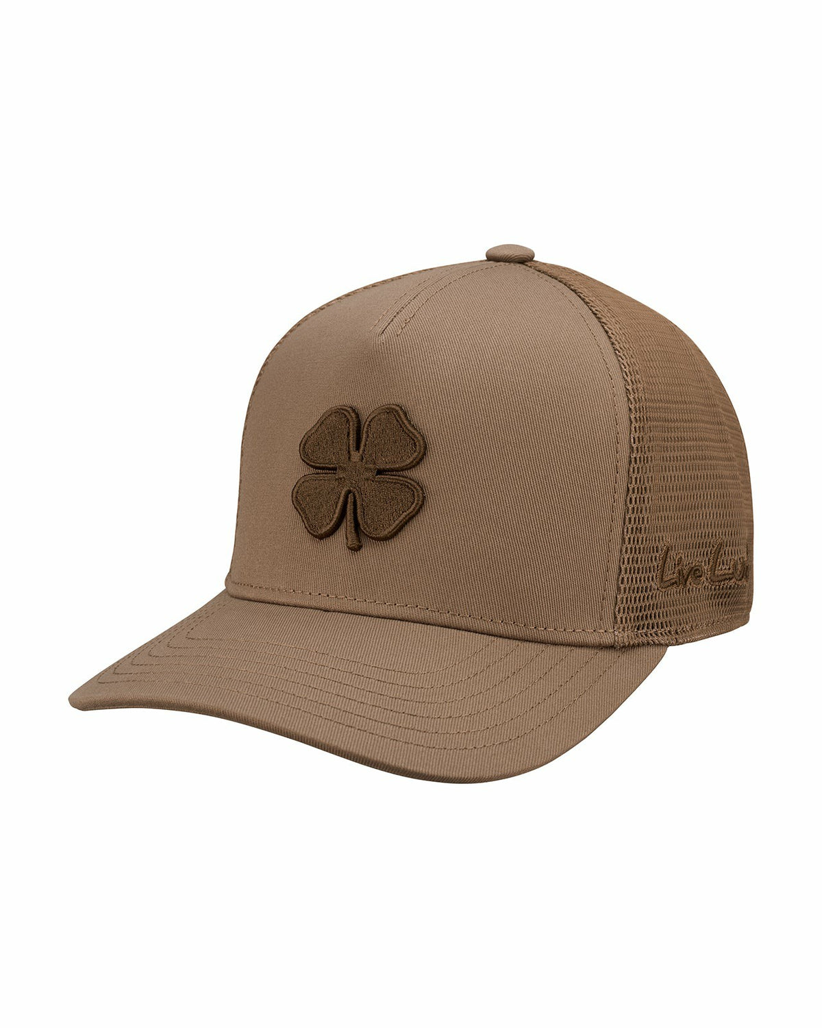 Black Clover Brown Adjustable Hat with Mesh Back and Embroidered Clover