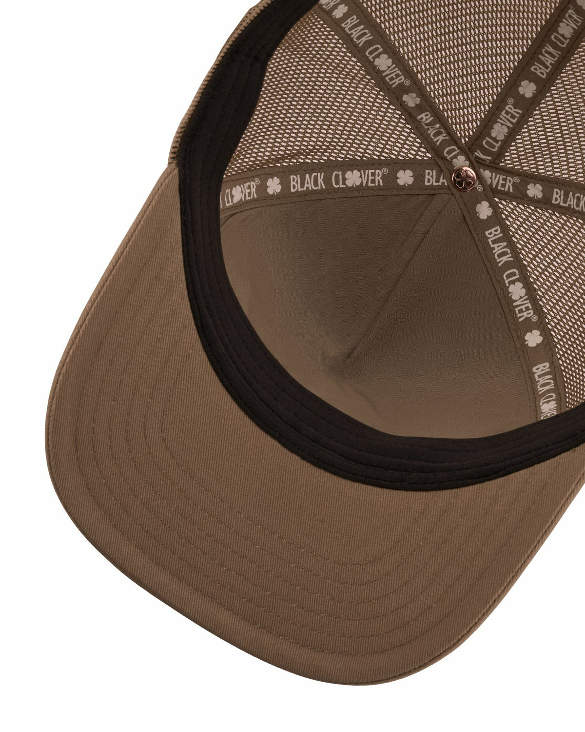 Black Clover Brown Adjustable Hat with Mesh Back and Embroidered Clover