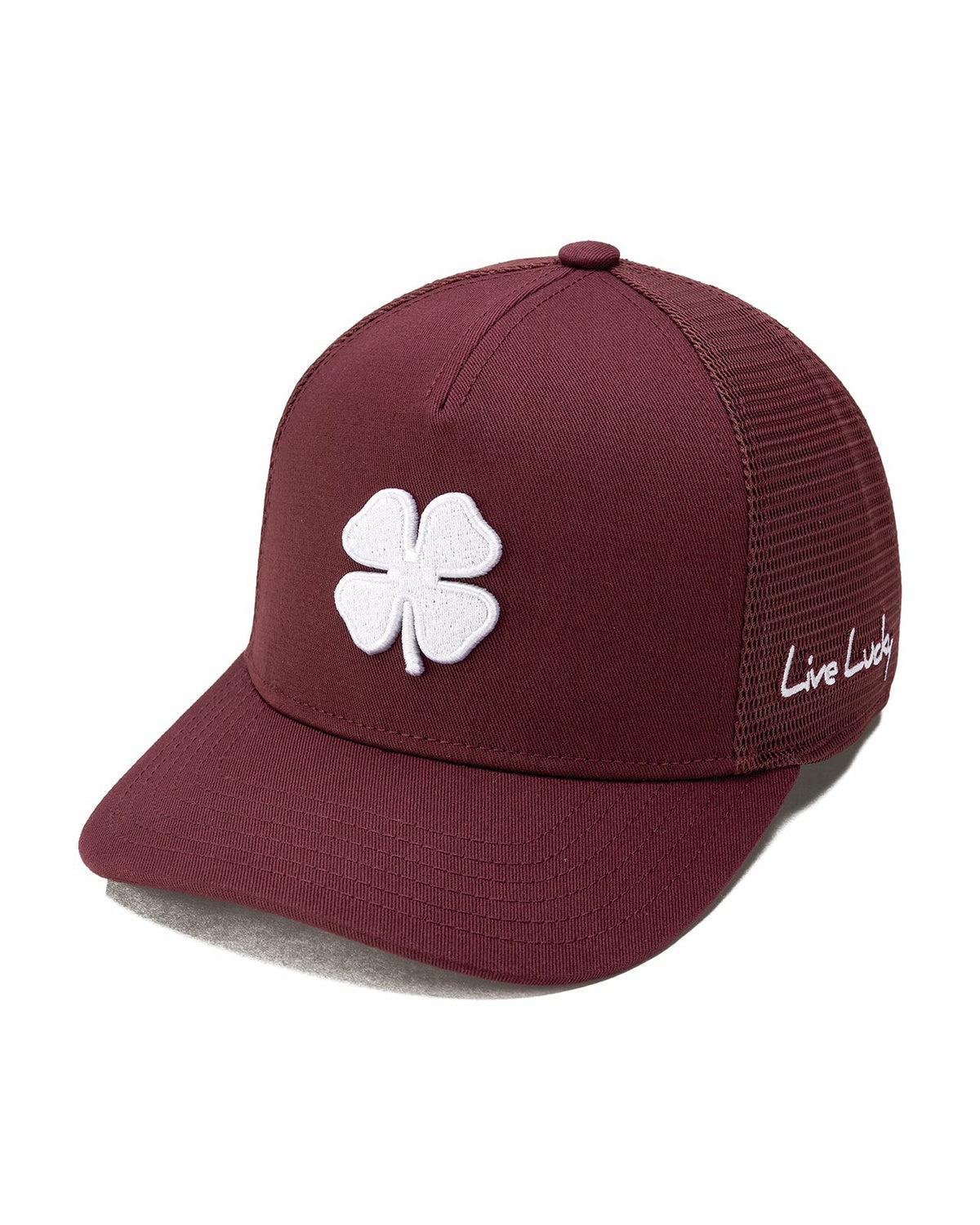 Black Clover Dark Red Adjustable Hat with Mesh Back and White Embroidered Clover