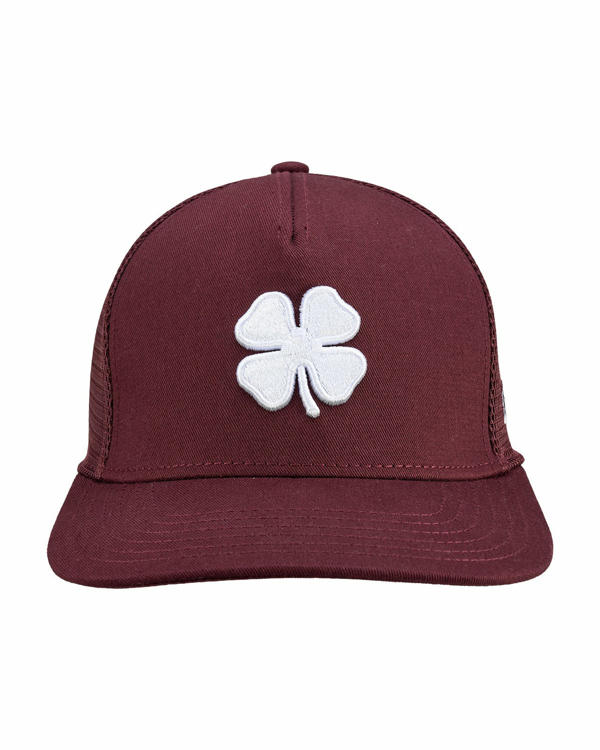 Black Clover Dark Red Adjustable Hat with Mesh Back and White Embroidered Clover