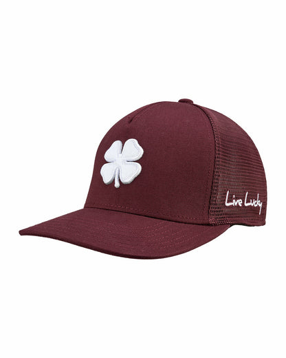 Black Clover Dark Red Adjustable Hat with Mesh Back and White Embroidered Clover