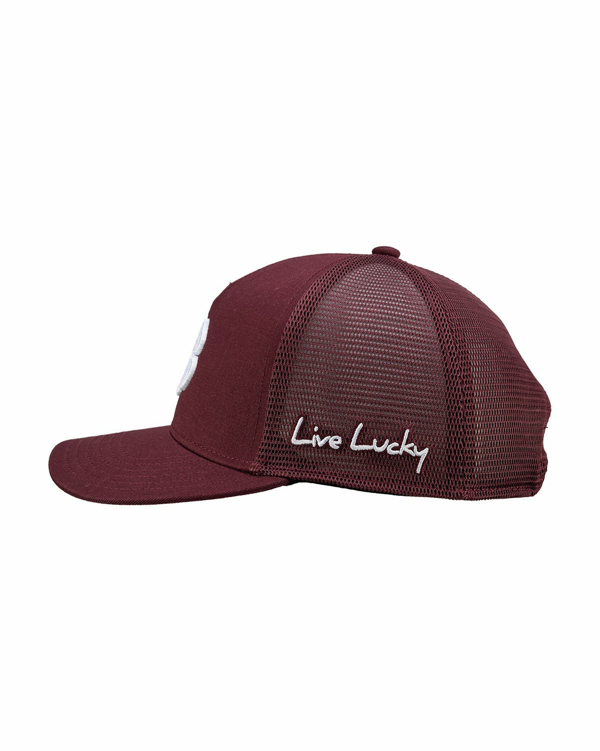 Black Clover Dark Red Adjustable Hat with Mesh Back and White Embroidered Clover
