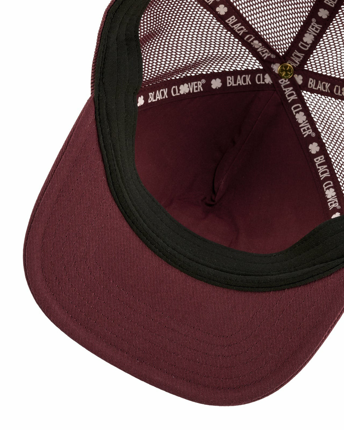 Black Clover Dark Red Adjustable Hat with Mesh Back and White Embroidered Clover