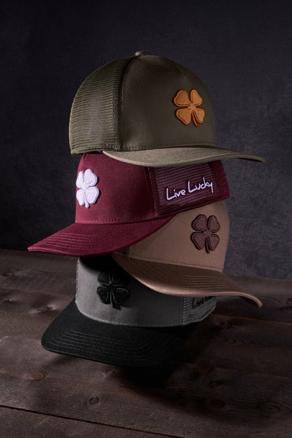 Black Clover Dark Red Adjustable Hat with Mesh Back and White Embroidered Clover