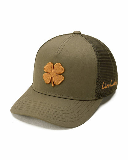 Black Clover Dark Green Adjustable Hat with Breathable Mesh Back and Brown Embroidered Clover