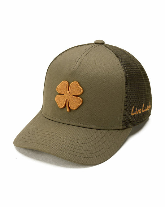 Black Clover Dark Green Adjustable Hat with Breathable Mesh Back and Brown Embroidered Clover