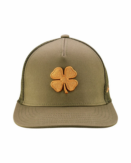 Black Clover Dark Green Adjustable Hat with Breathable Mesh Back and Brown Embroidered Clover