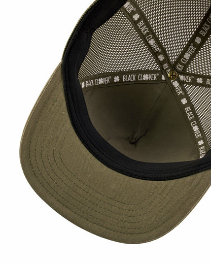 Black Clover Dark Green Adjustable Hat with Breathable Mesh Back and Brown Embroidered Clover