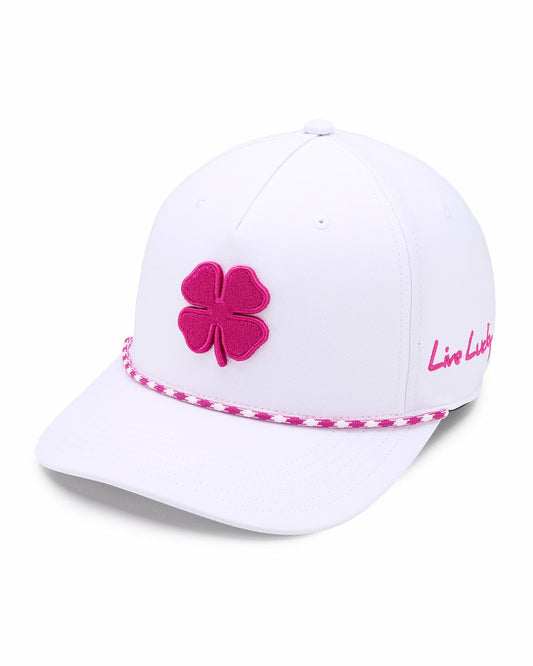 Black Clover Unisex White Summer Rope Snapback Hat with Pink Clover Logo