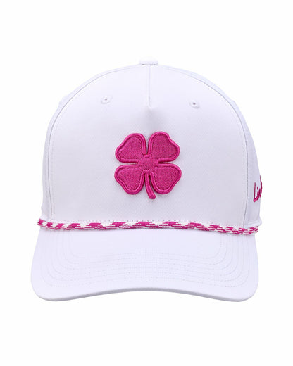 Black Clover Unisex White Summer Rope Snapback Hat with Pink Clover Logo