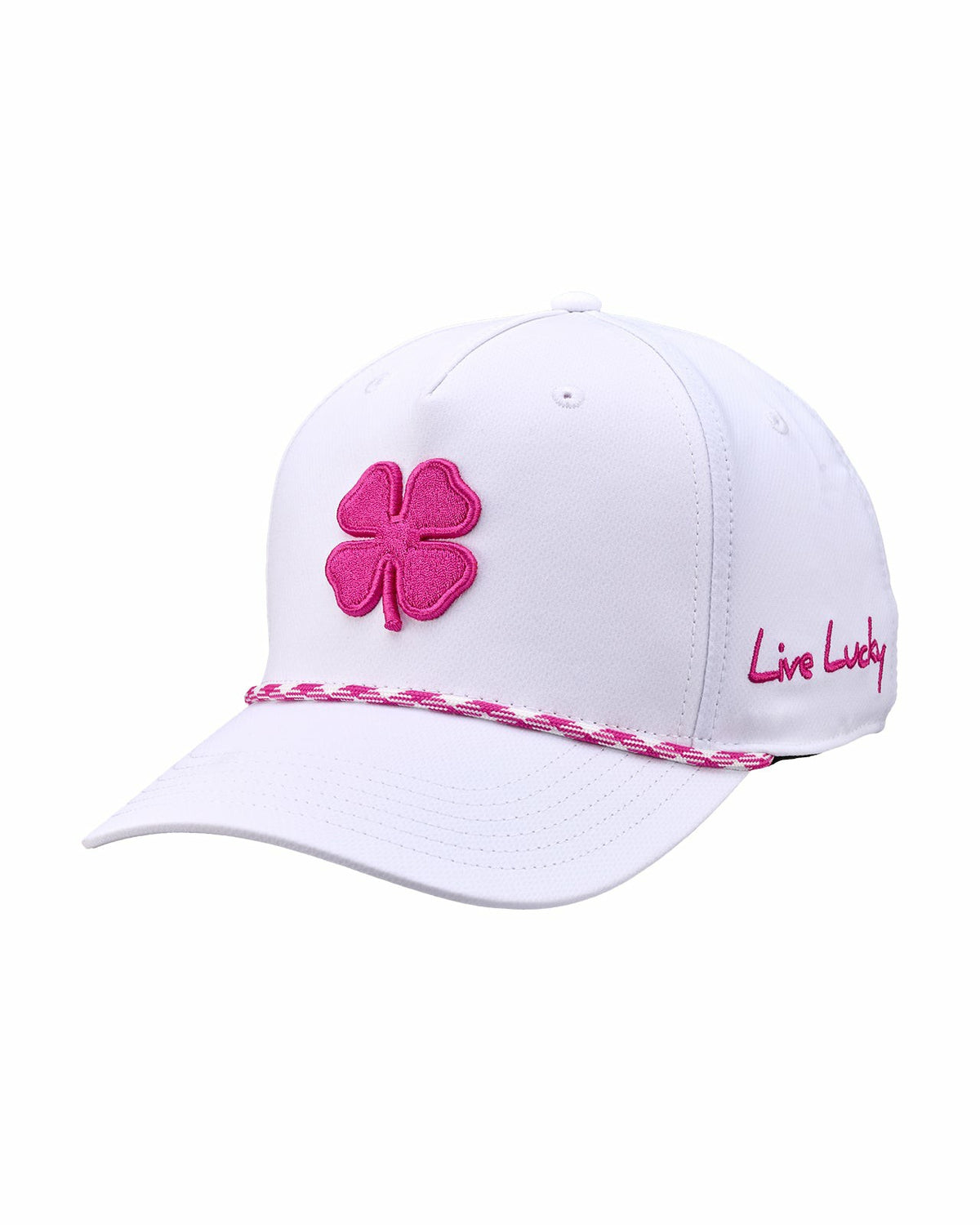 Black Clover Unisex White Summer Rope Snapback Hat with Pink Clover Logo
