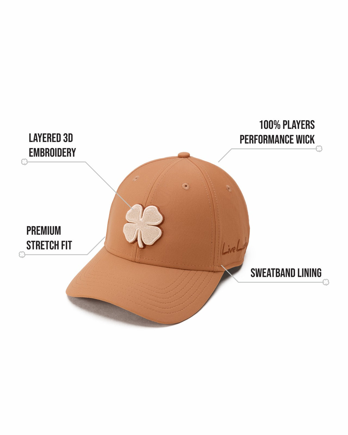 Black Clover White and Brown Premium Clover Hat for Golf and Lifestyle