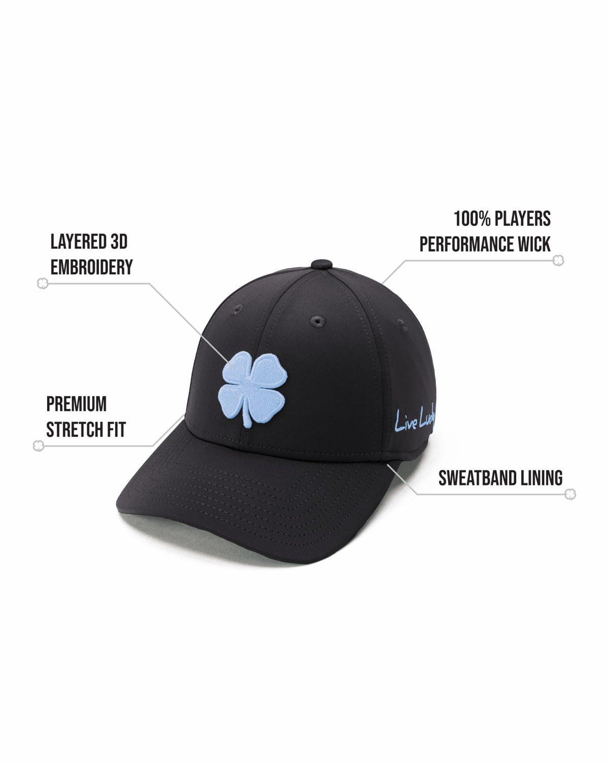 Black Clover Light Blue and Black Premium Clover Hat for Golf and Lifestyle
