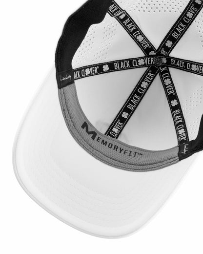 Black Clover White Breathable Golf Hat with Comfortable Memory Foam