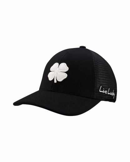 Black Clover White and Black Mesh Golf Hat with Clover Logo