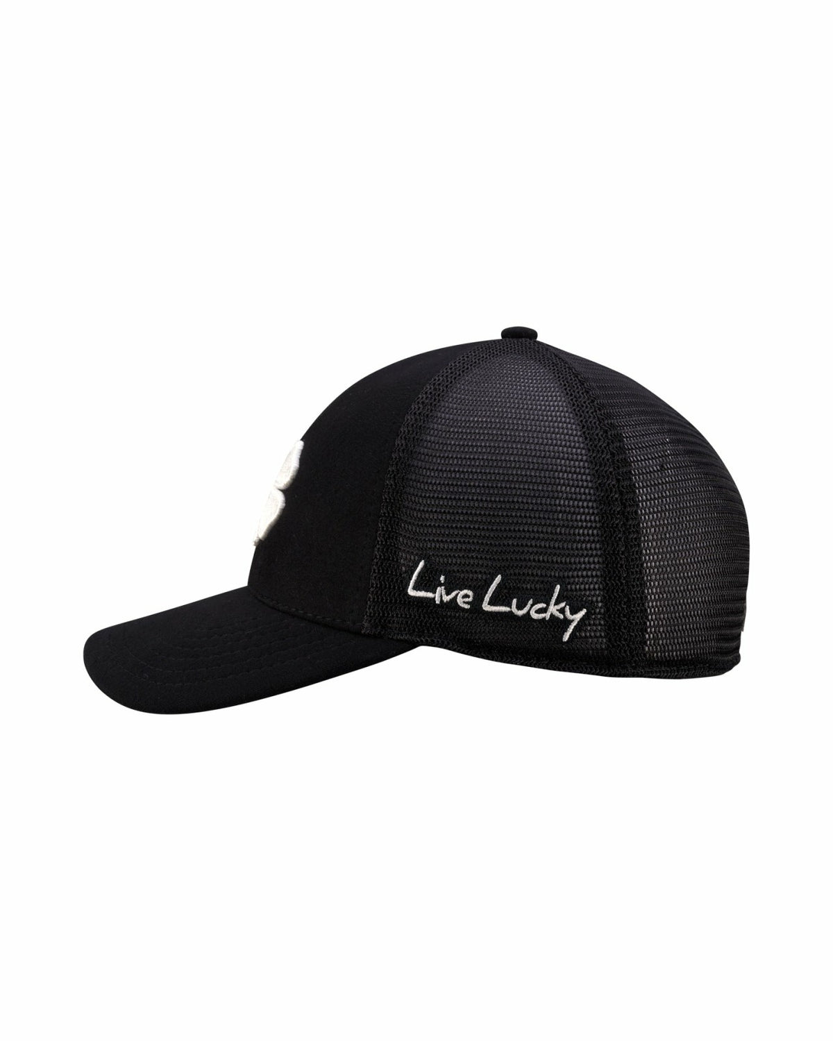 Black Clover White and Black Mesh Golf Hat with Clover Logo