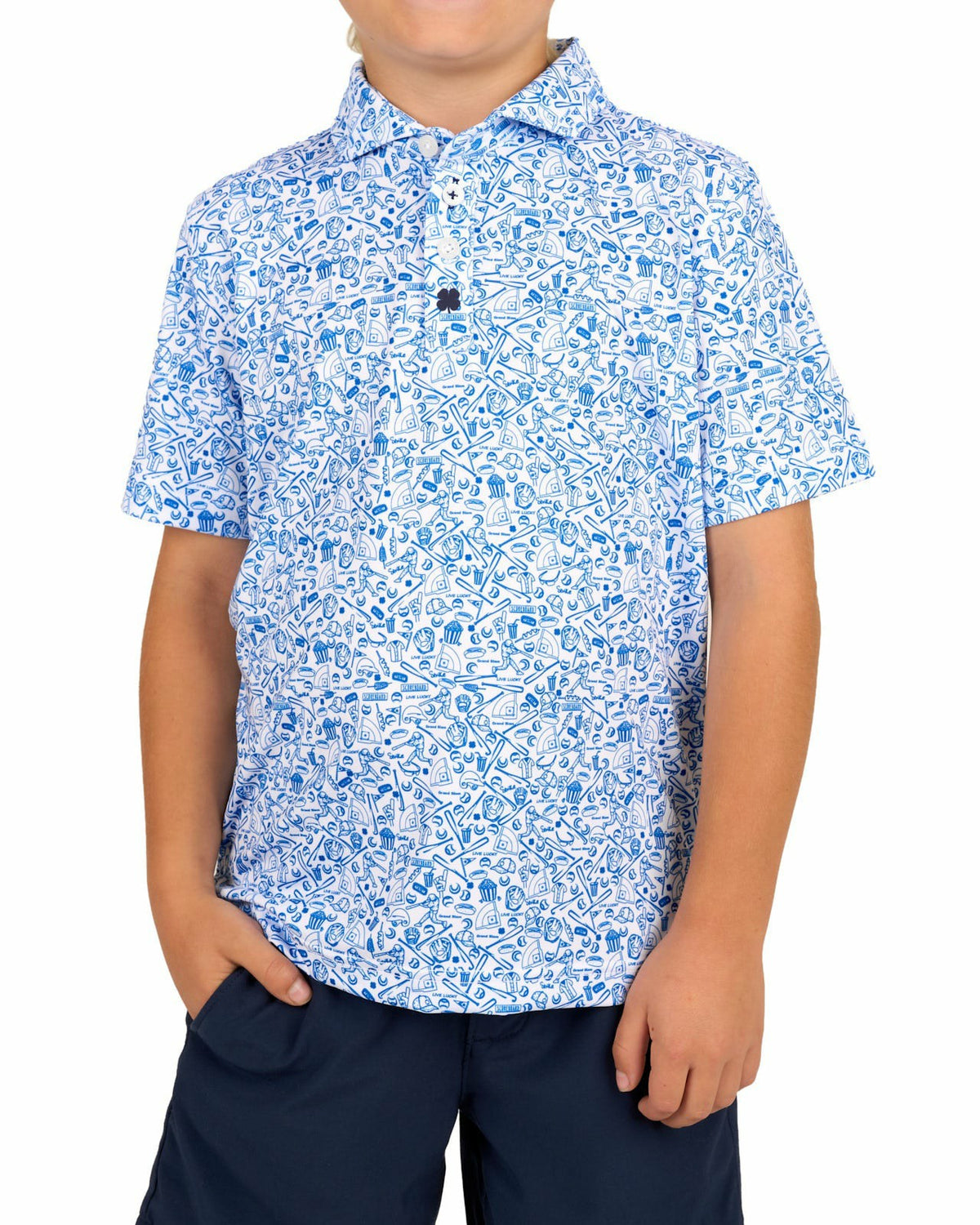 Black Clover Playful Kids' Baseball Themed Blue Polo