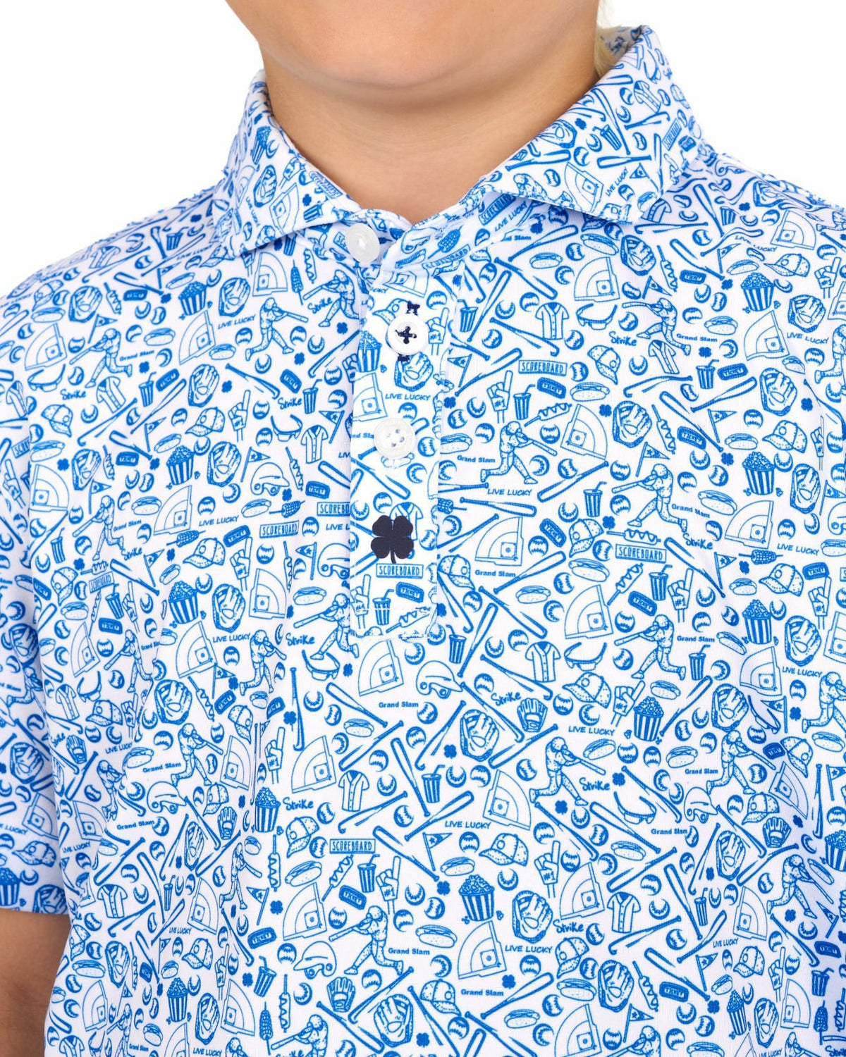 Black Clover Playful Kids' Baseball Themed Blue Polo