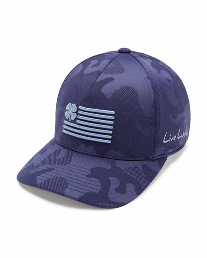 Black Clover Unisex Adjustable Blue USA Flag Patriotic Hat with Camo