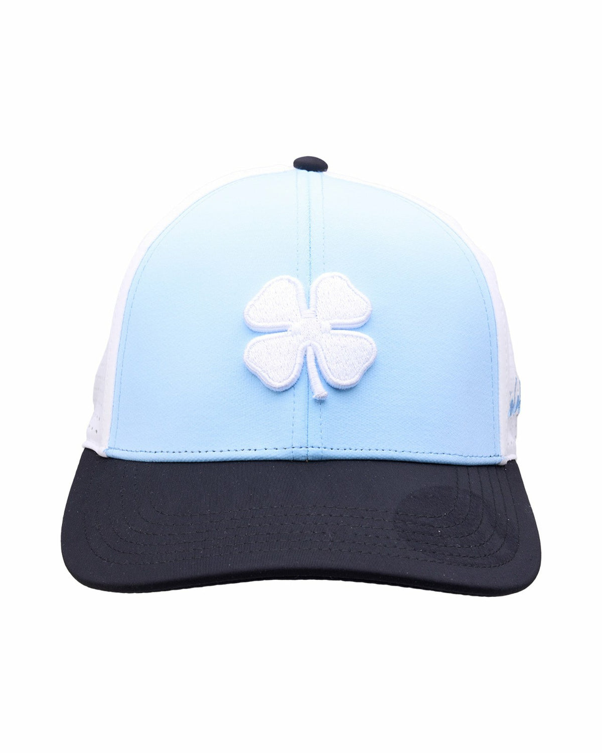 Black Clover Light Blue and Black Perforated Golf Hat with White Clover