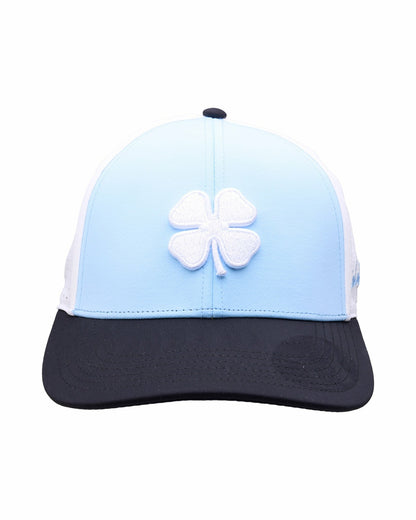 Black Clover Light Blue and Black Perforated Golf Hat with White Clover