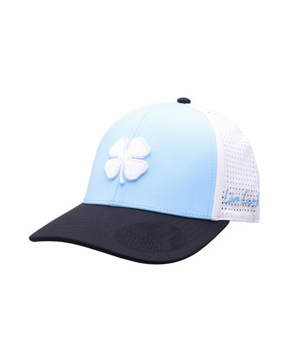 Black Clover Light Blue and Black Perforated Golf Hat with White Clover