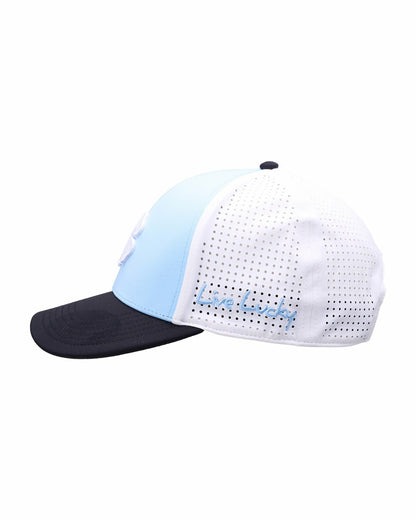 Black Clover Light Blue and Black Perforated Golf Hat with White Clover