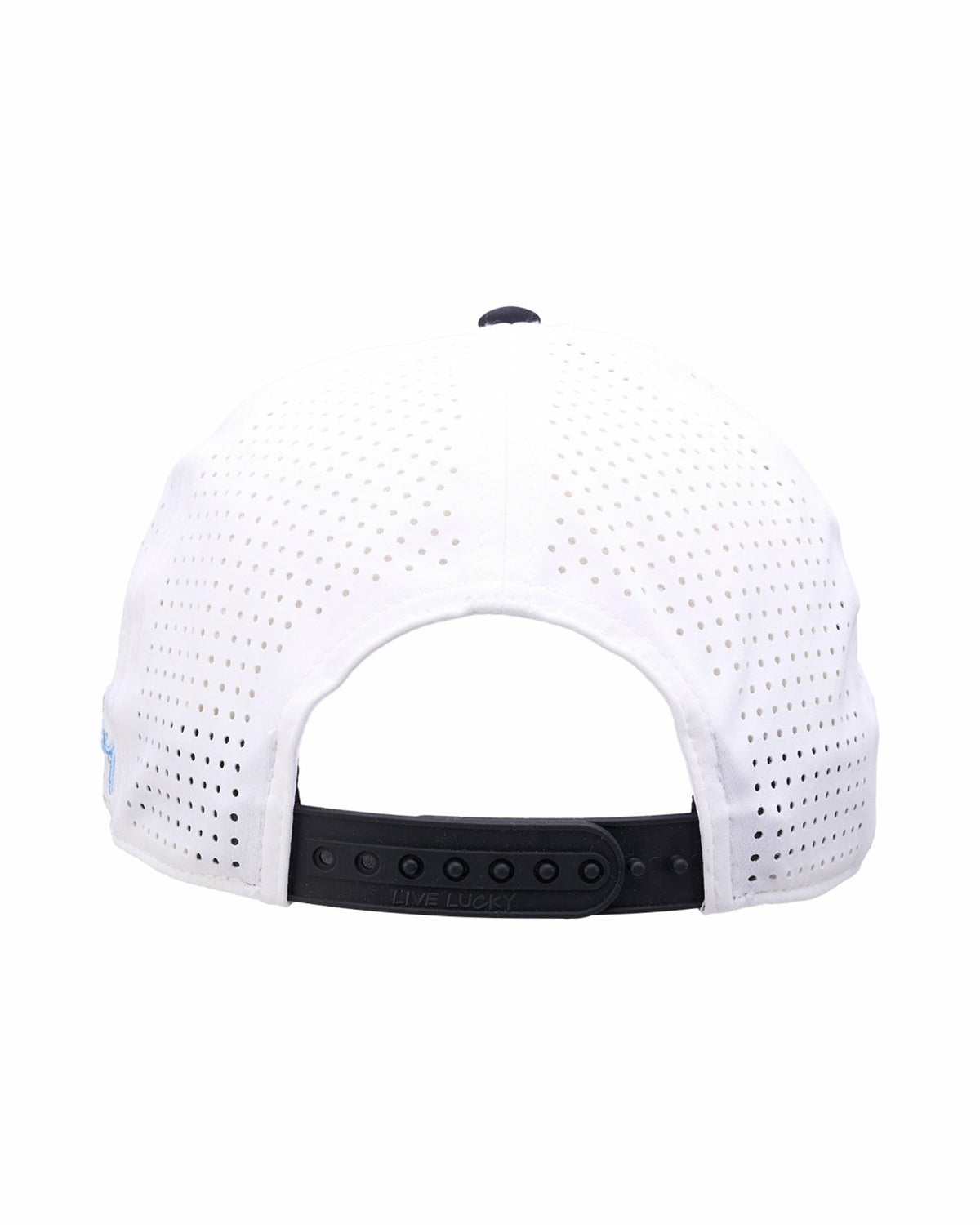 Black Clover Light Blue and Black Perforated Golf Hat with White Clover